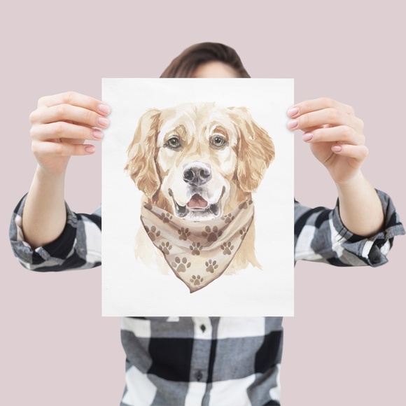 Watercolor Retriever Pet Dog Wall Art Illustration Print Poster Card Unframed - Picture 3 of 7